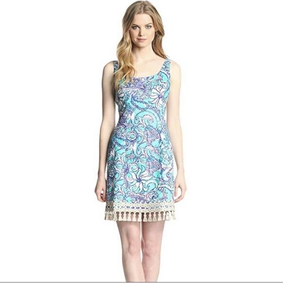 Lilly Pulitzer Women Seafoam Montauk Gold Tassel Eaton Shift Sleeveless Dress 0 - Picture 10 of 11